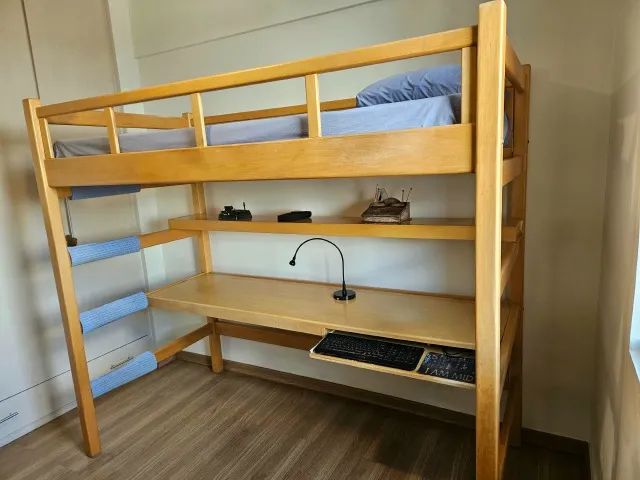 Cama Beliche Solteiro com Mesa ( Madeira Maciça ) - Foto 2