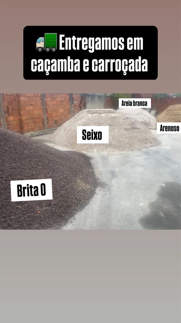Areia, seixo, brita e pedra entregamos caçamba 