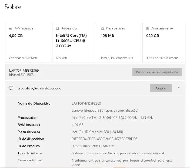 Notebook Lenovo IdeaPad 330 i3 4GB 1TB - Formatado - Foto 4