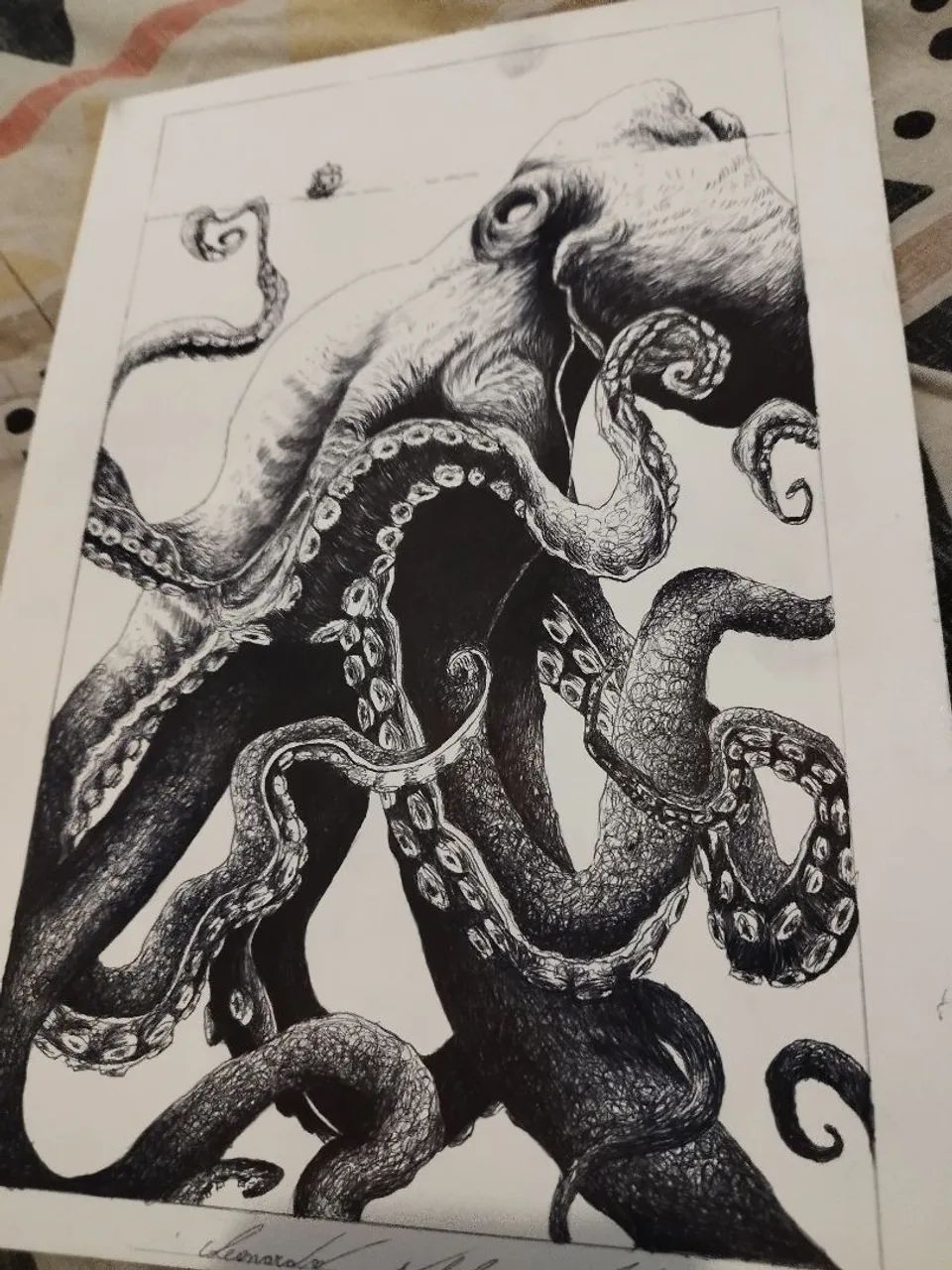 Desenho realista polvo gigante, totalmente feito a caneta - Foto 3