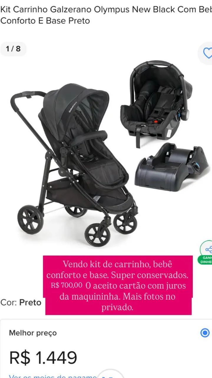 Carrinho, base e bebê conforto  - Foto 3