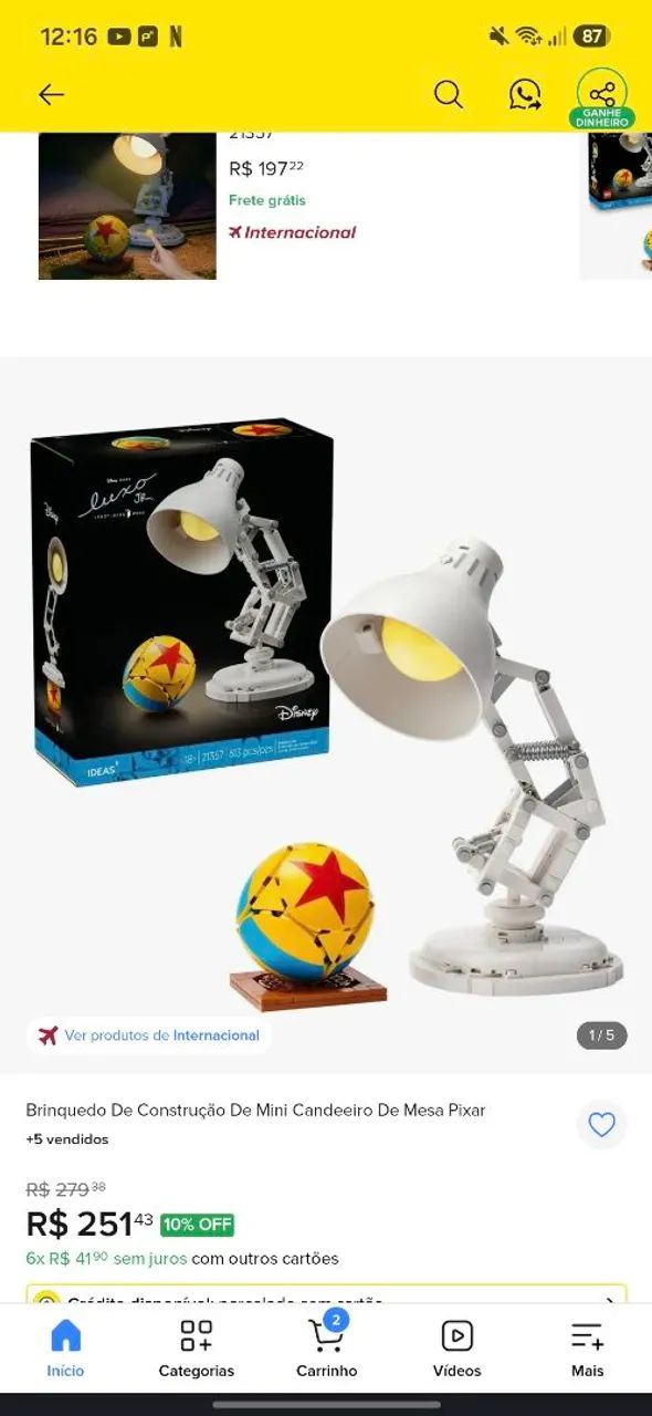 LEGONERICO LÂMPADA PIXAR