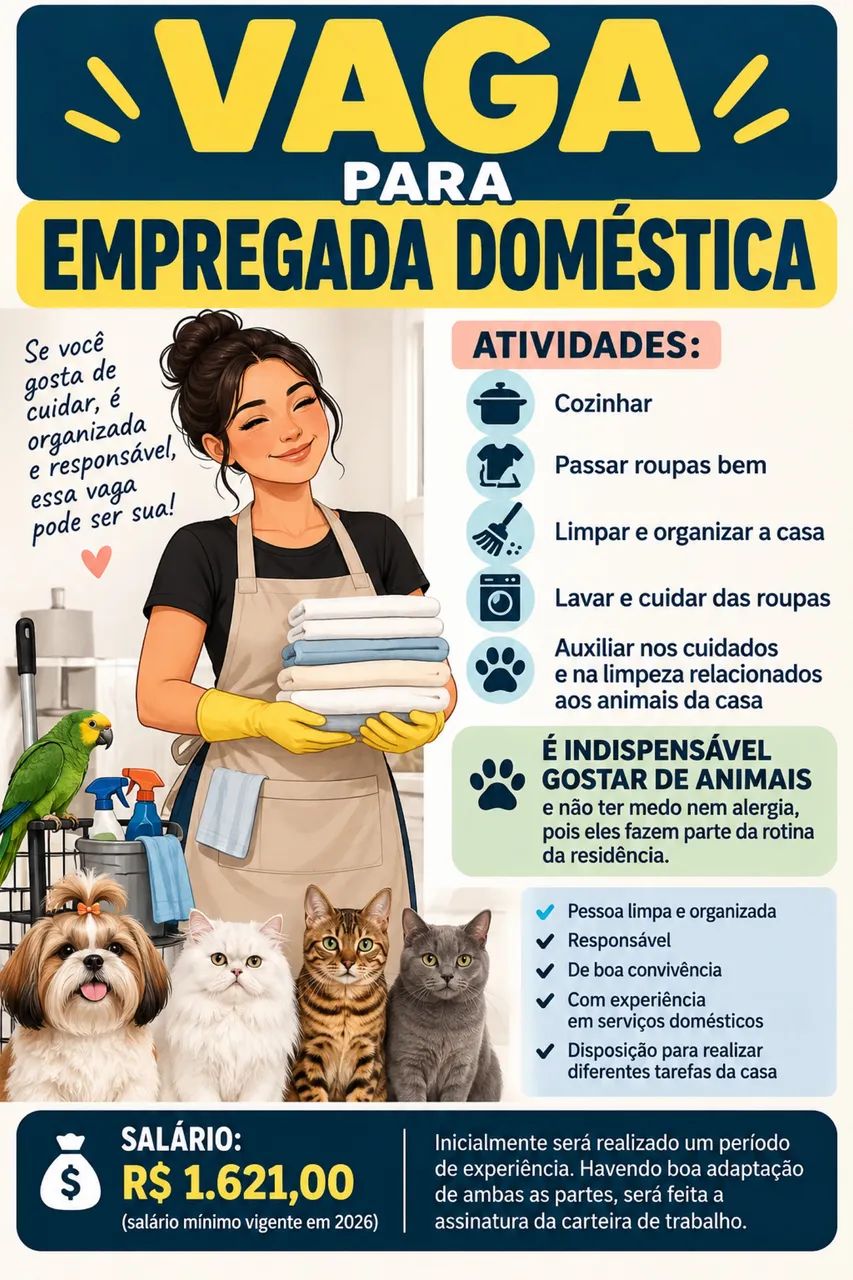 VAGA PARA EMPREGADA DOMÉSTICA