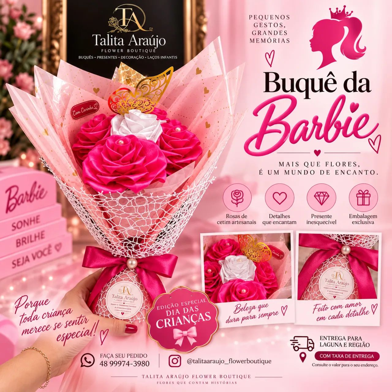 Buquê da Barbie ? Presente Dia das Crianças | Buquê de Rosas de Cetim - Foto 2