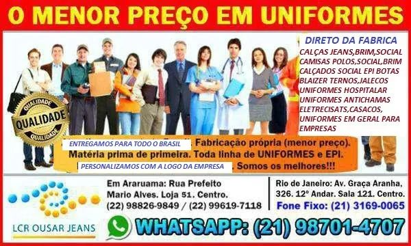 Uniformes Operacional em Brim Calças Jalecos Camisas Atacado - Divulga no  Bairro - Classificados Totalmente Gratis