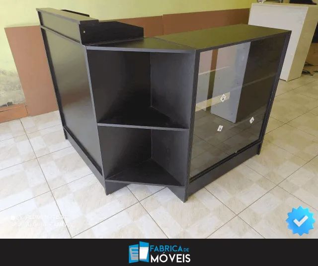 Balcão Caixa em L + Balcão Vitrine Preto - MDF - Novo