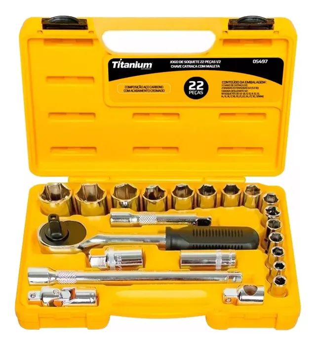 Jogo De Chaves Catraca Reversível  Sextavado 10 A 32mm 1/2pol 22pcs Titanium - Foto 4