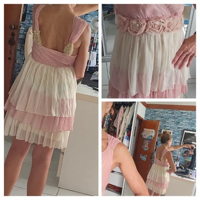 Vestido romantico rosa em tule importado