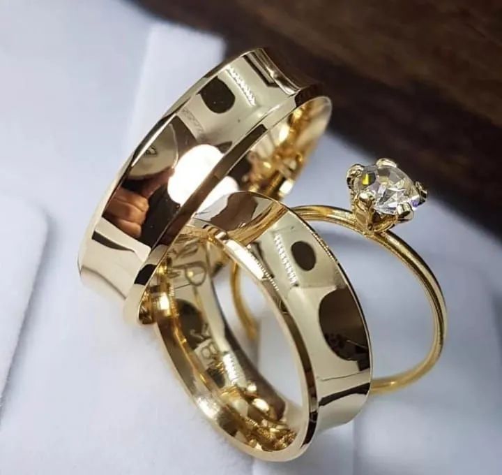 Alianças Casamento Moedas Antigas Personalizadas Luxo Cor ouro com Pedra - Foto 2