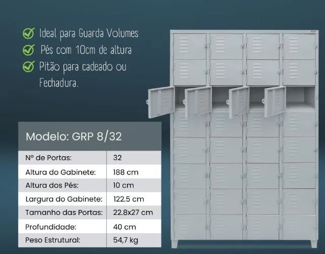 Roupeiro de Aço 32 Portas Mini - GRP8/32