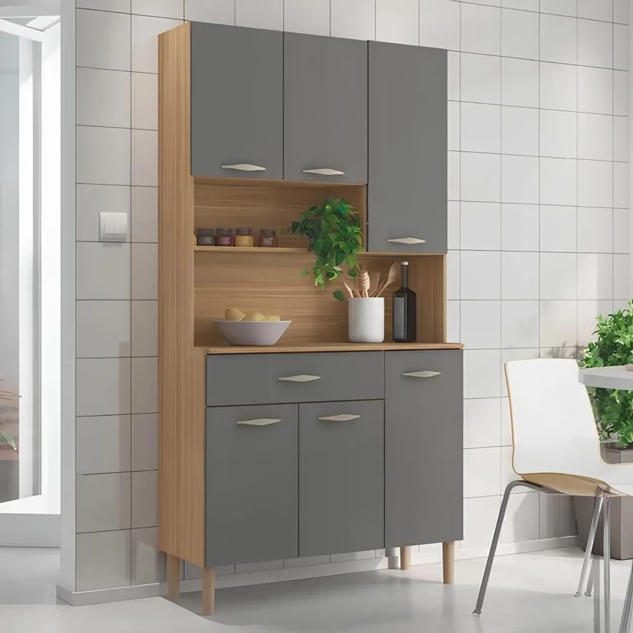 Armário de Cozinha com 4 Portas e Prateleira