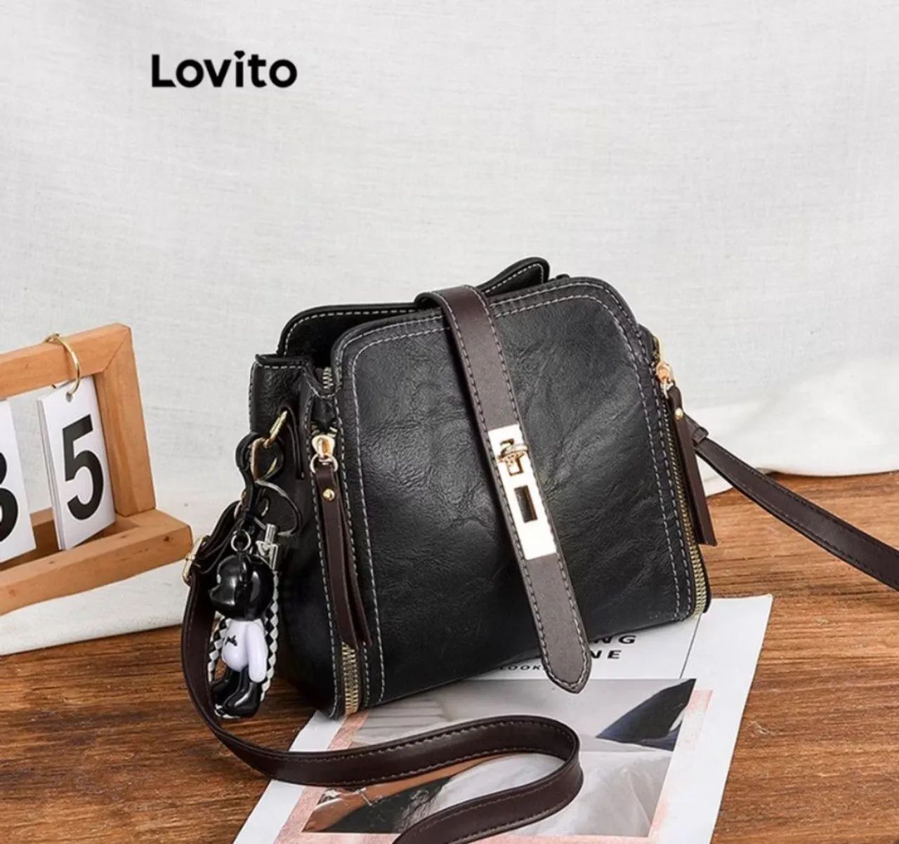 Bolsa Preta Lovito Couro Ecológico 2 Alças + 2 Chaveiros Nova R$ 65