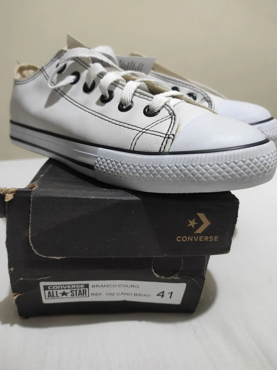Converse All Star Branco Couro - (fôrma grande)