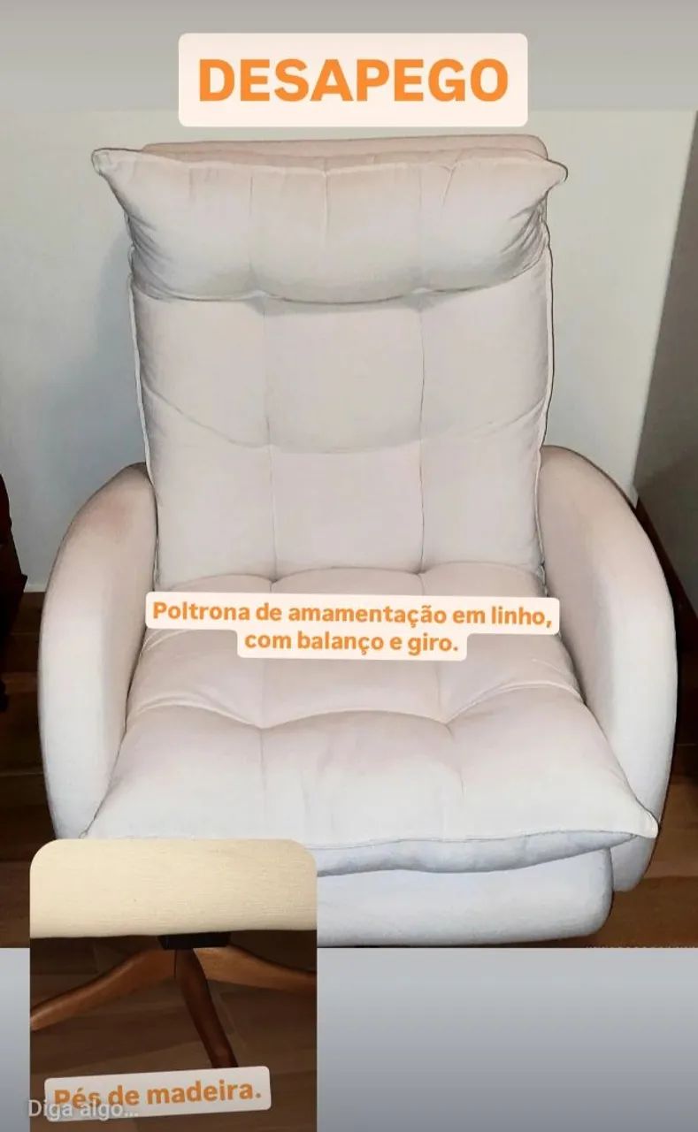 Poltrona de Amamentação em Linho - Balanço e Giro