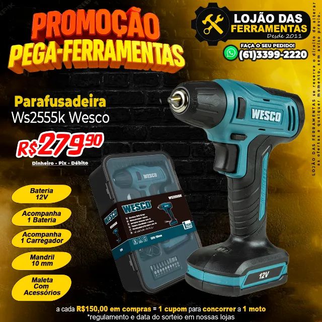 Parafusadeira à Bateria 12v Com Acessórios Ws2555k Wesco