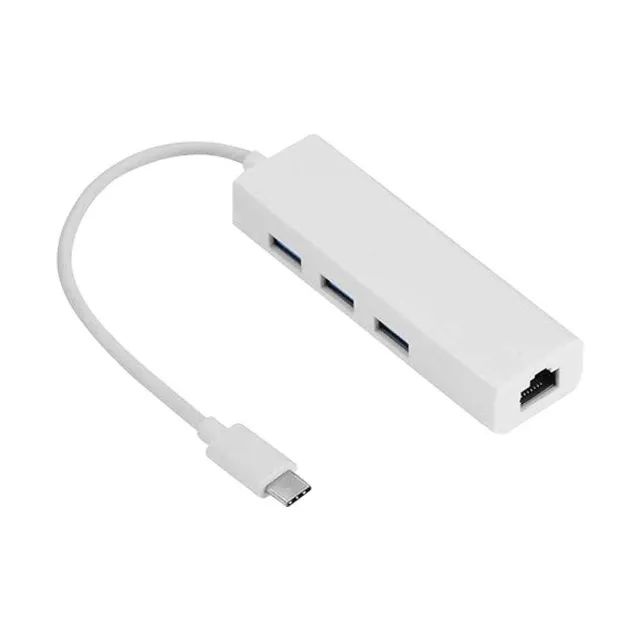 Cabo Adaptador Hub Usb 3 Portas 2.0 e RJ45 Para Tipo C - Foto 4
