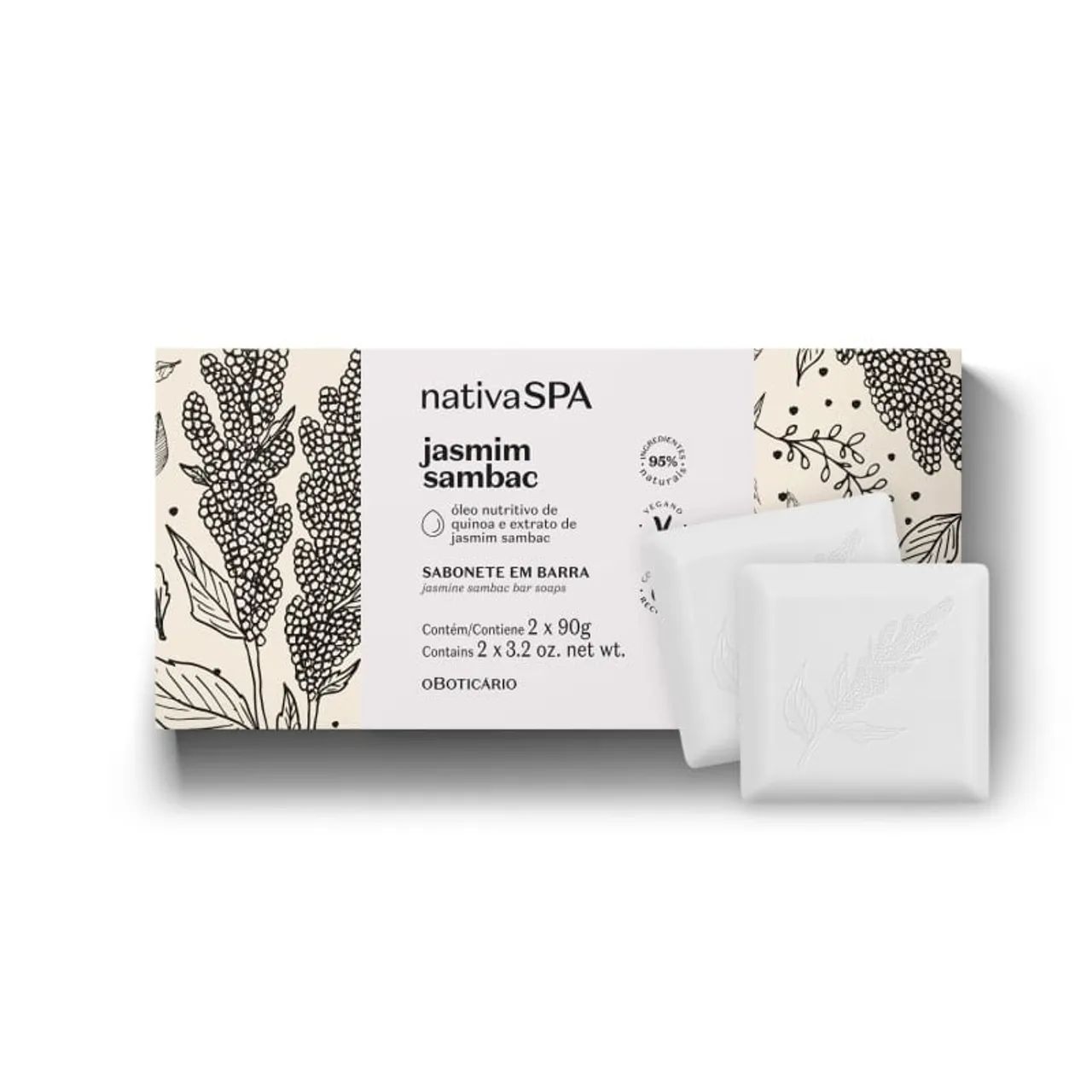 FAÇO ENTREGA + BRINDE | Sabonete em Barra Nativa SPA Jasmim Sambac 2 Unidades 90g cada