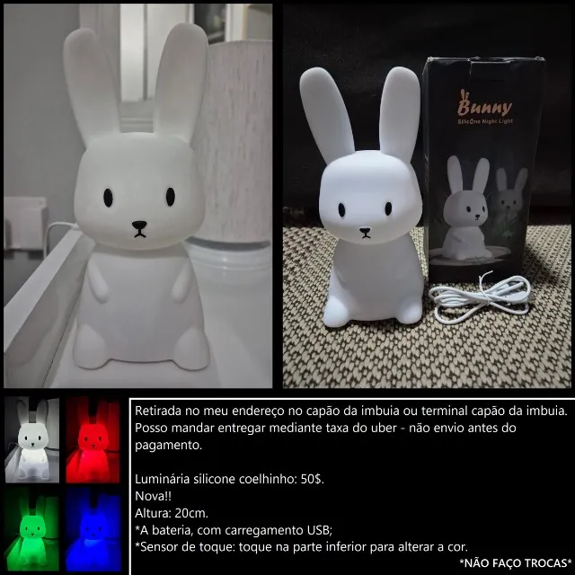 Luminária silicone coelhinho nova