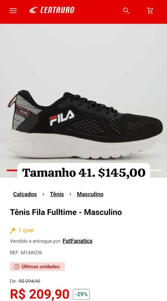 Tênis Fila Fulltime Masculino - Preto e Branco