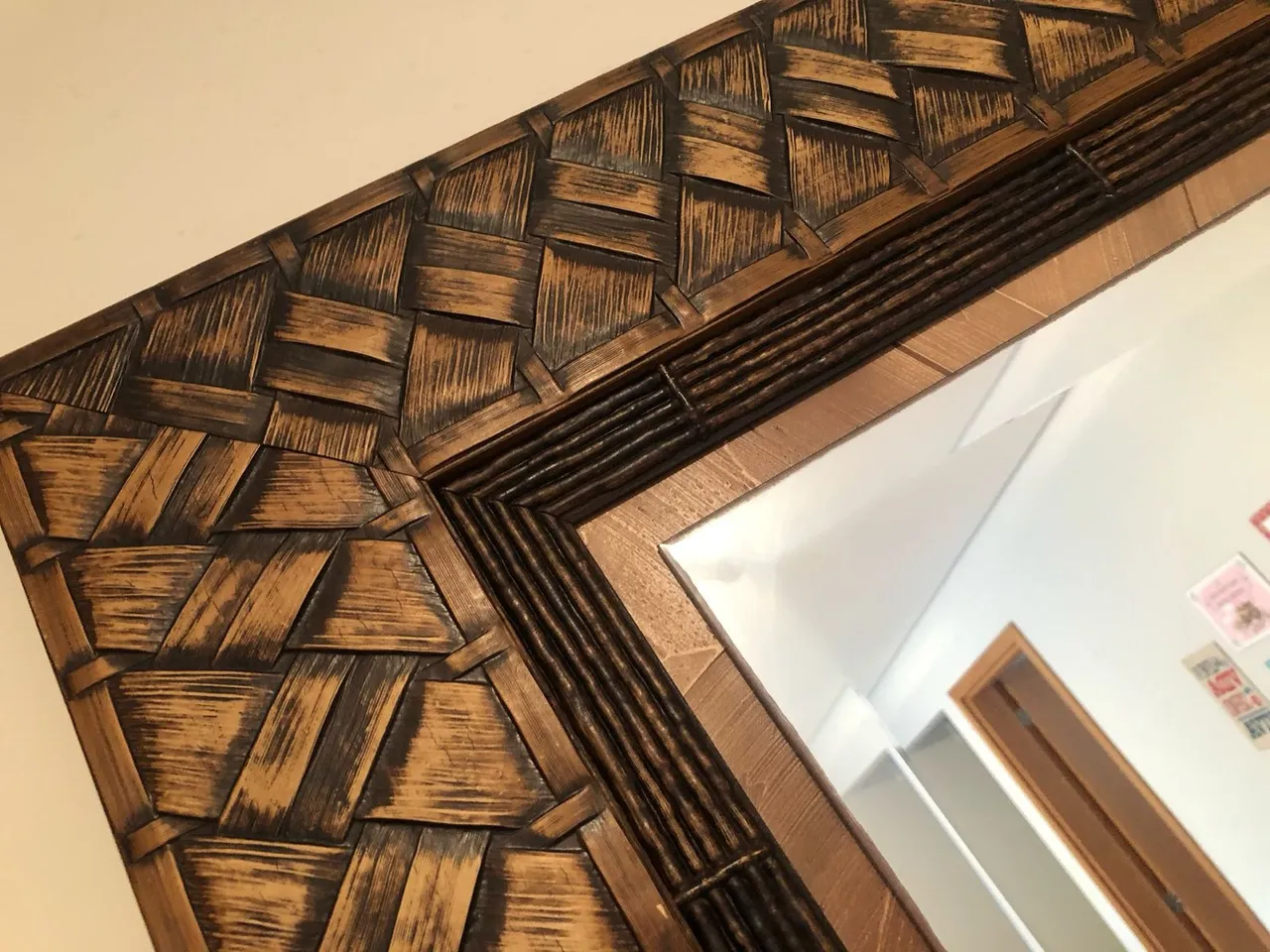 Espelho de Parede Decorativo com Moldura de Bambu