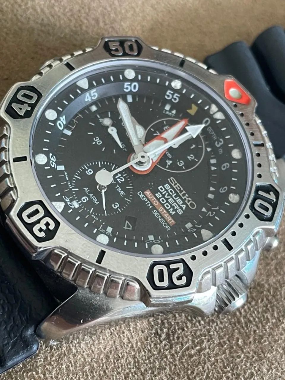 relógio seiko scuba divers 200m depth sensor 7k52 6a19 auto start safira - bem raro!  - Foto 3