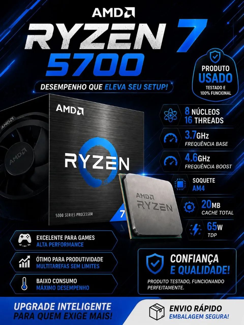 Processador AMD Ryzen 7 5700 8 Núcleos 16 Threads AM4