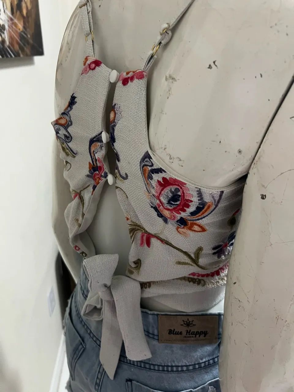 Cropped Floral Estampado com Babado - Tam. P - Foto 3