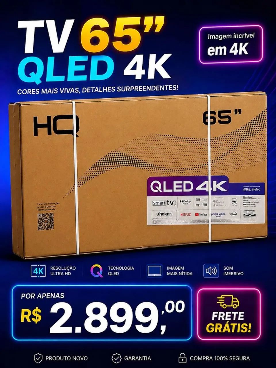 Vendo TV HQ Qled 4k 65 polegadas LACRADA 