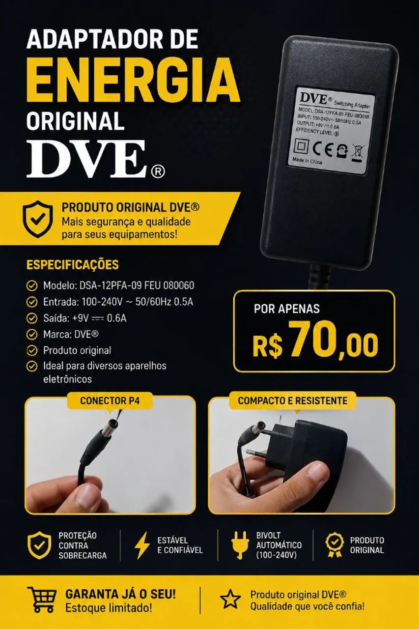 Adaptador de energia original marca DVE 