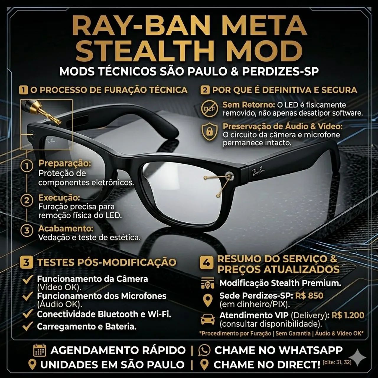 Remoção de LED Ray-Ban Meta / Stories - Customização Stealth