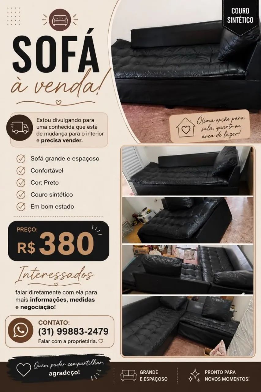 Vende sofá de couro sintético 