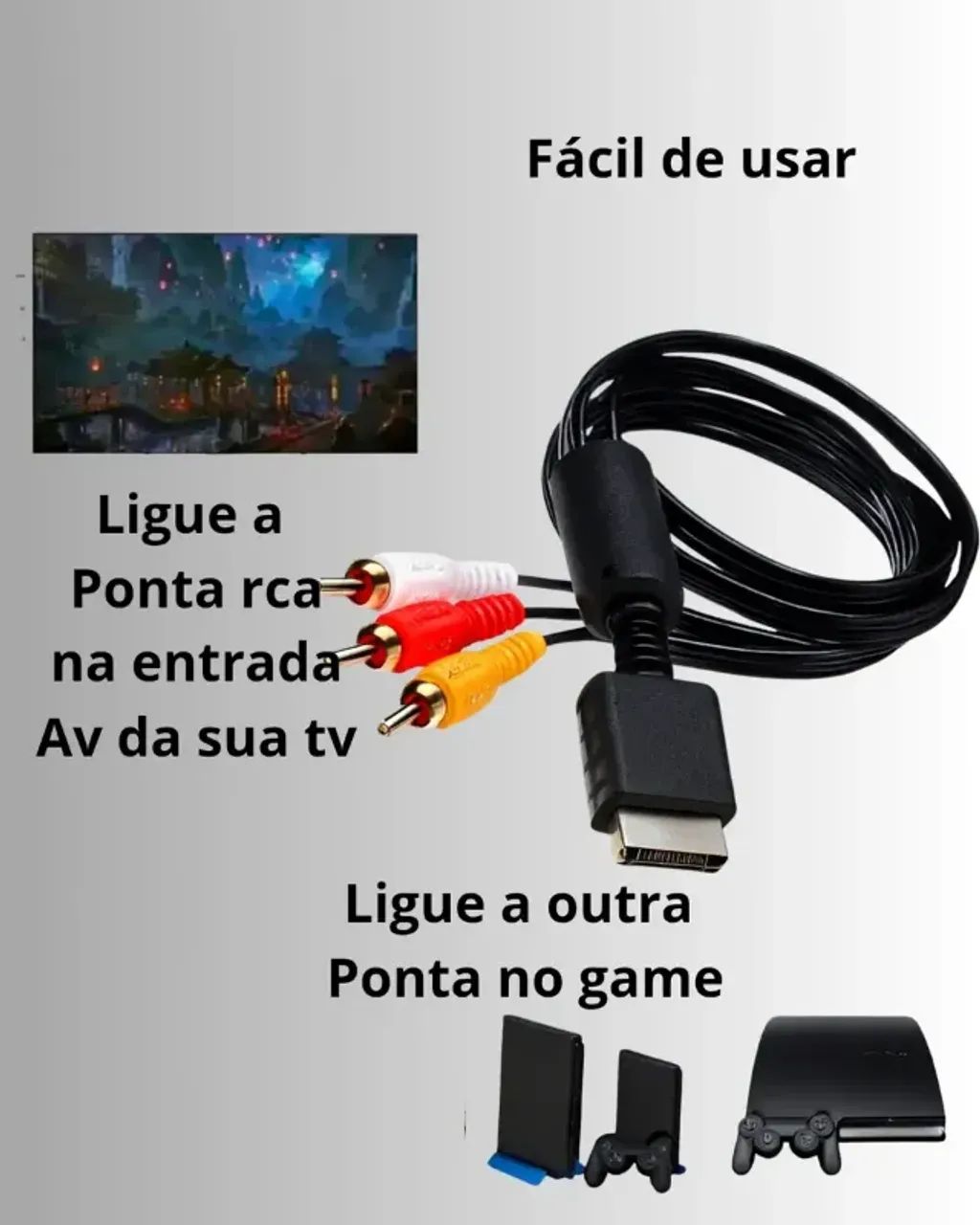 Cabo Av Playstation Ps2, Ps1, Ps3 Rca Audio E Vídeo Play