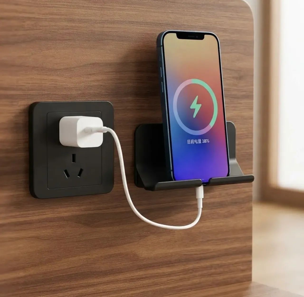 Suporte Adesivo De Parede Preto Para Celular iPhone Android 