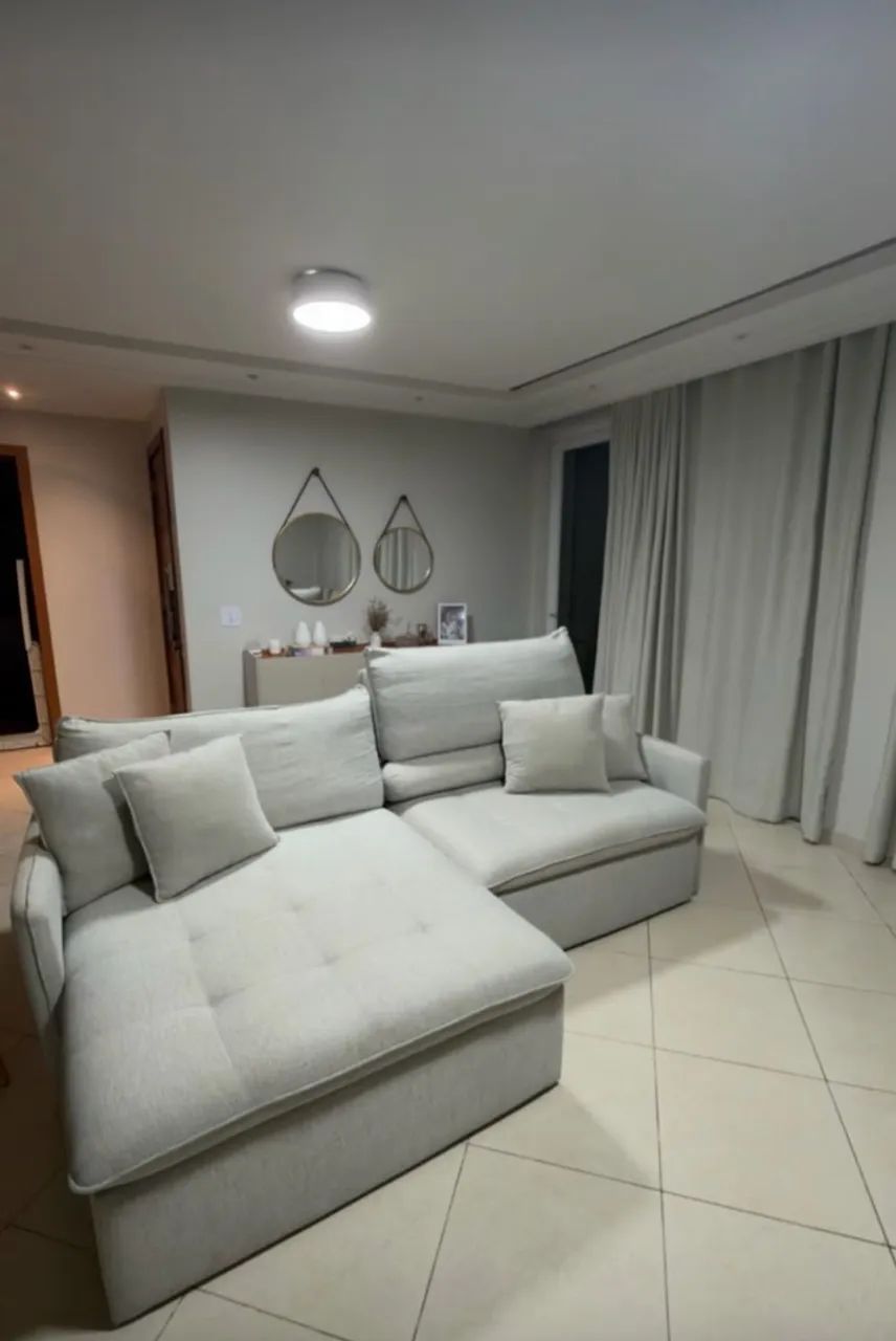 Sofa retratil reclinavel linho cinza 2,20m
