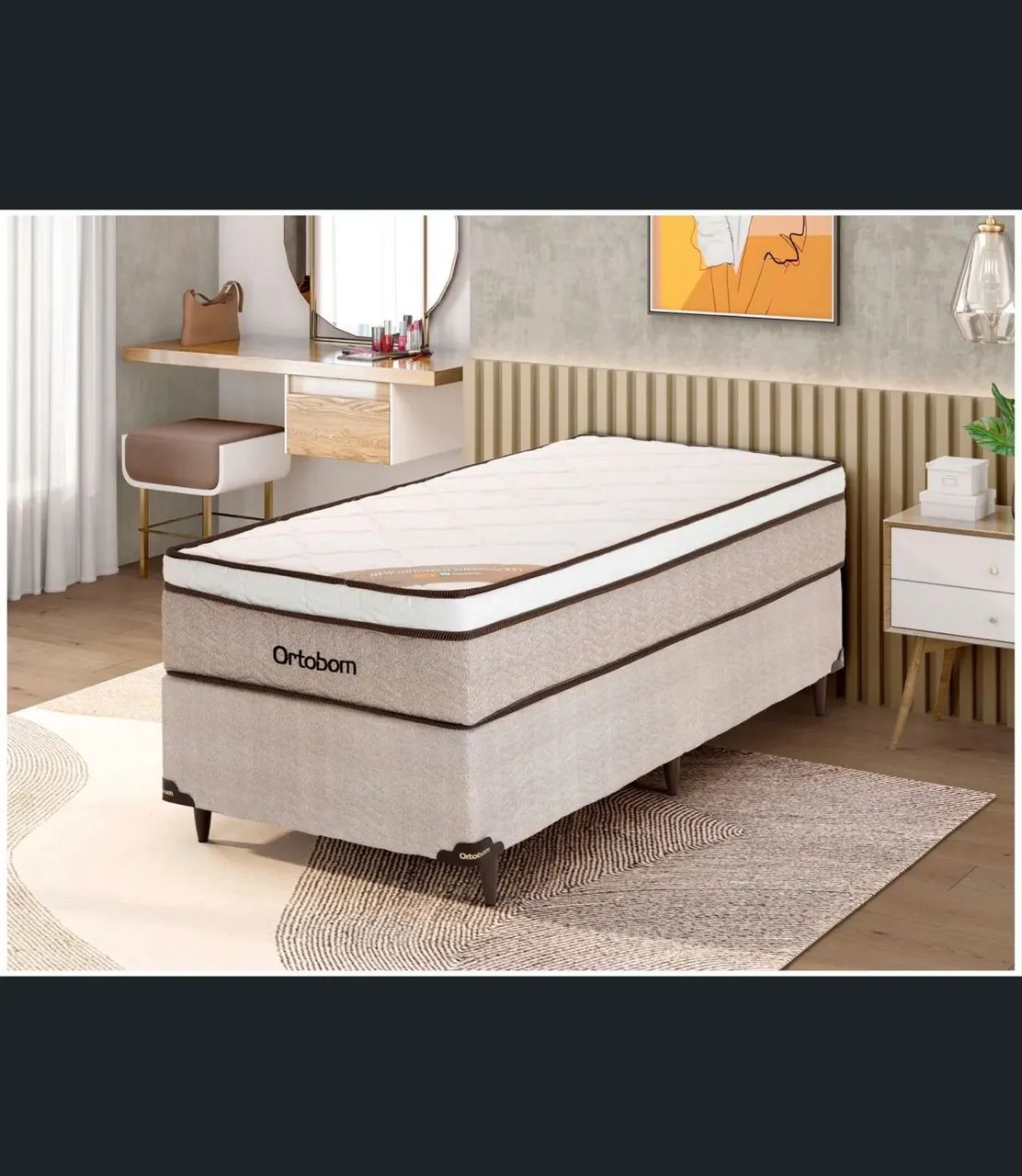Cama Box Ortobom Solteiro + Colchão de Molas - NOVA, Nunca Usada - Foto 2
