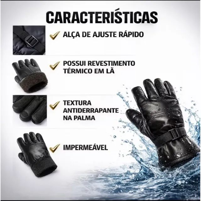 Luva Moto Couro Reforçada Com Fivela - Frio Extremo e Vento - Foto 5