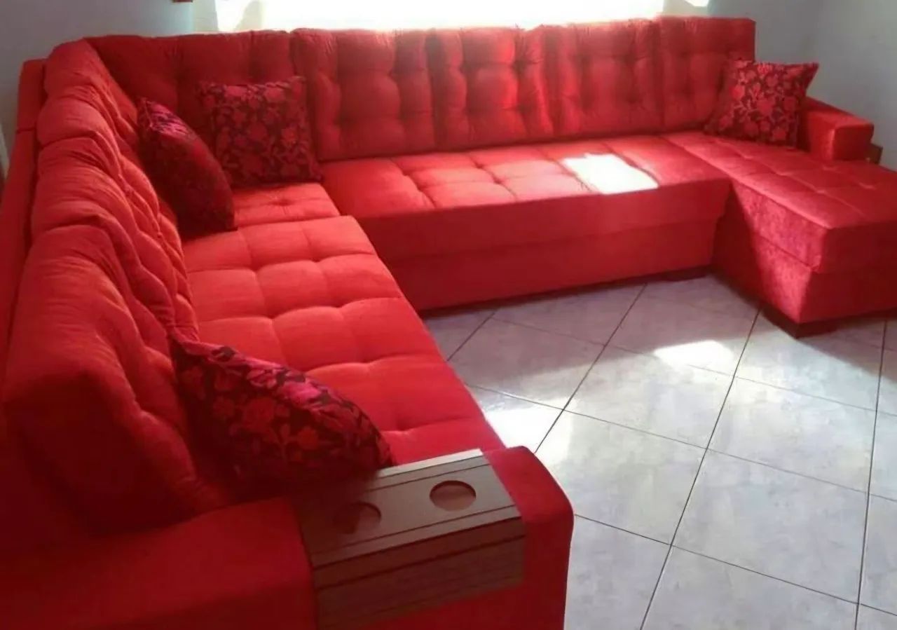 Sofá L com tecido suede