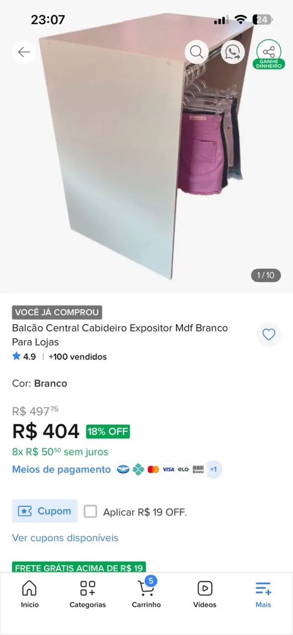 Balcão Central Cabideiro Expositor Mdf Branco Para Lojas - Foto 4