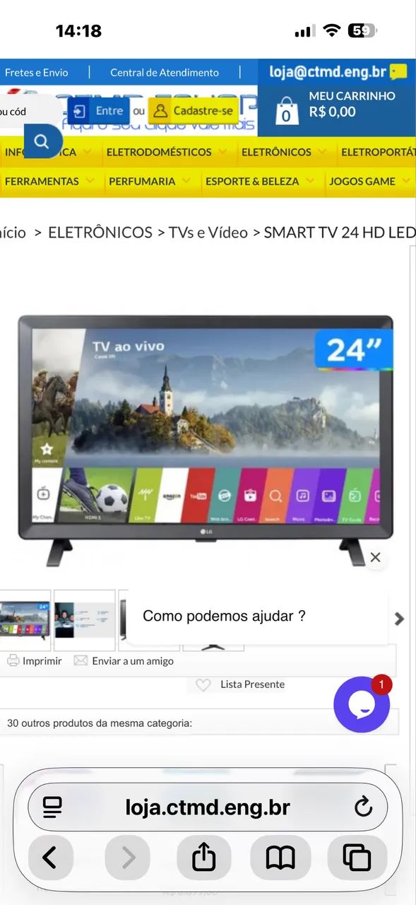 Smart TV LG LED Modelo 24TL520S - PS