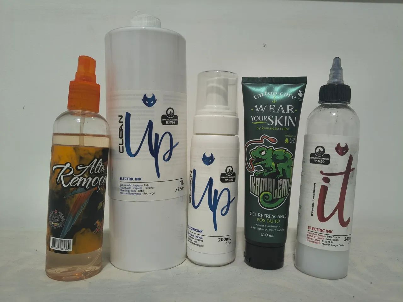 Kit clean UP Eletric Ink + remove tattoo + gel refrescante + transfer 