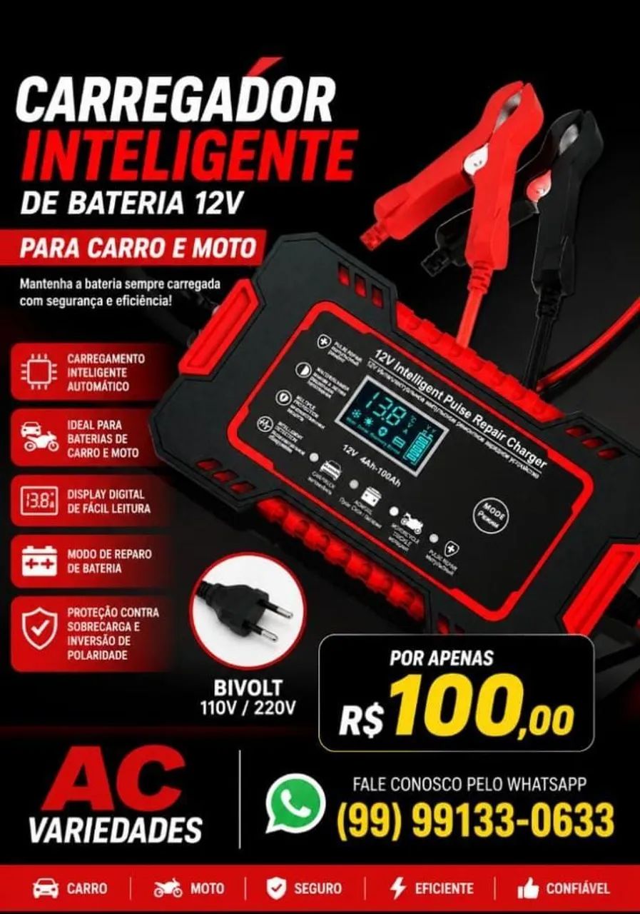 Vendo carregadores para bateria de carro e moto 