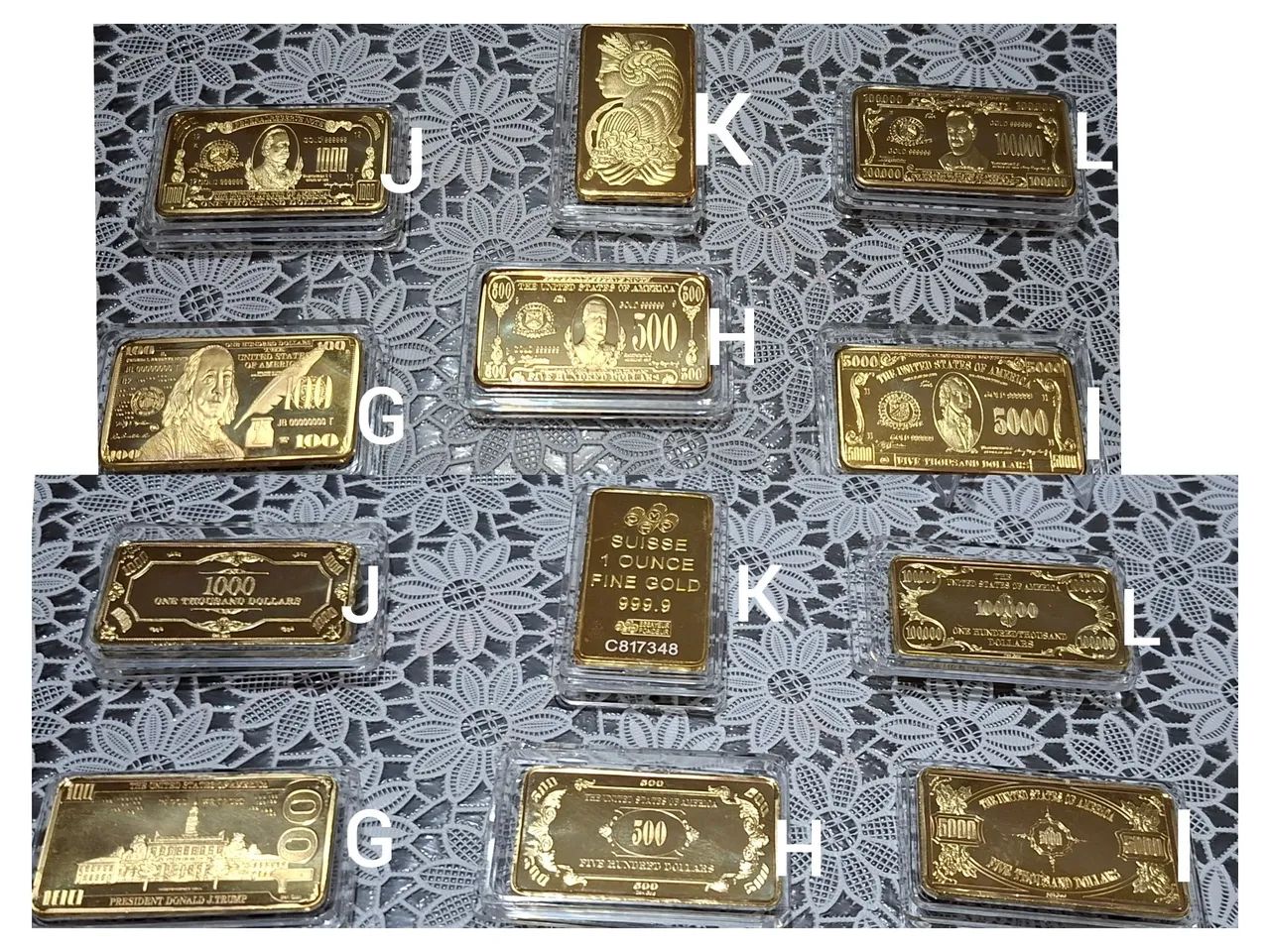 Barrinhas banhadas a ouro e prata, estampas de moedas de dólar, item para colecionar. - Foto 3