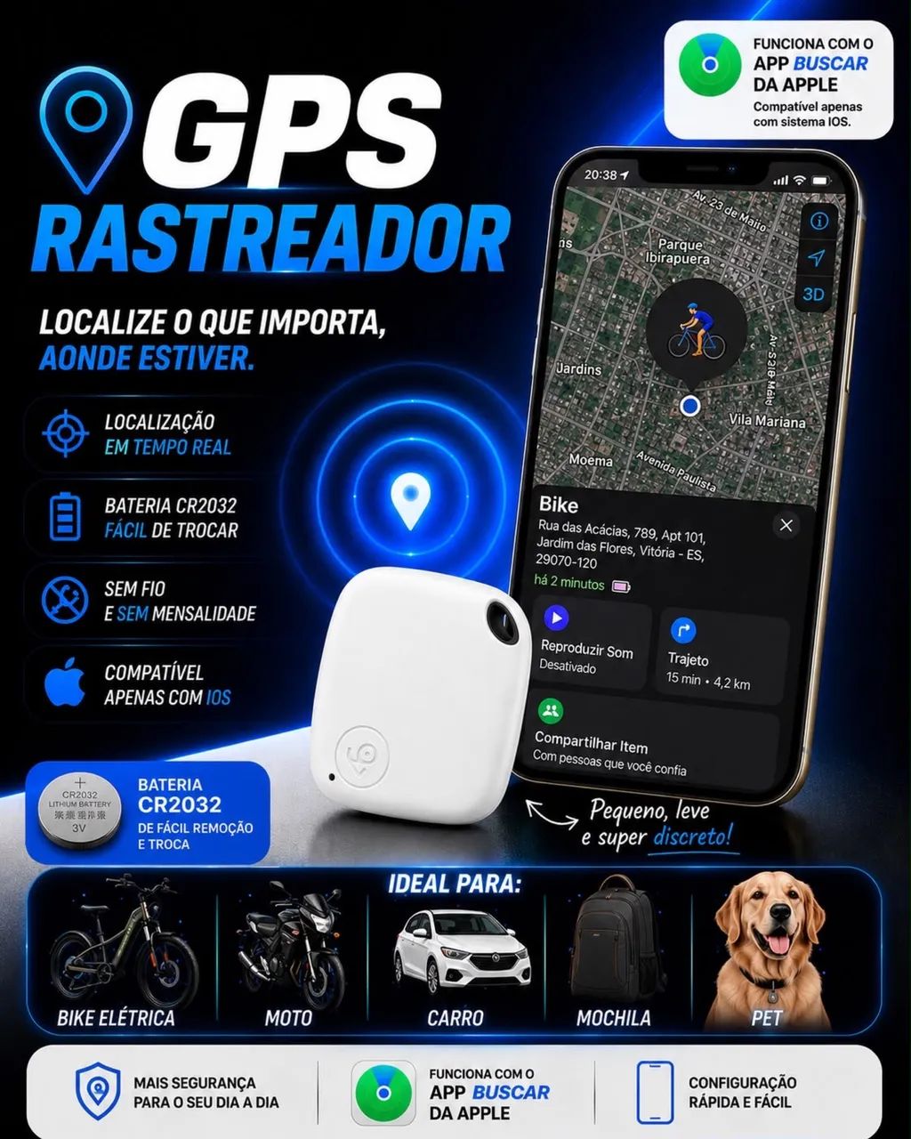Rastreador Smart Tag compatível somente com IPhone p/ E-bike