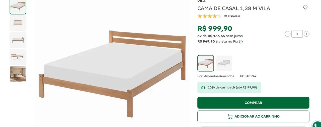 Cama de casal madeira nova Tokstok