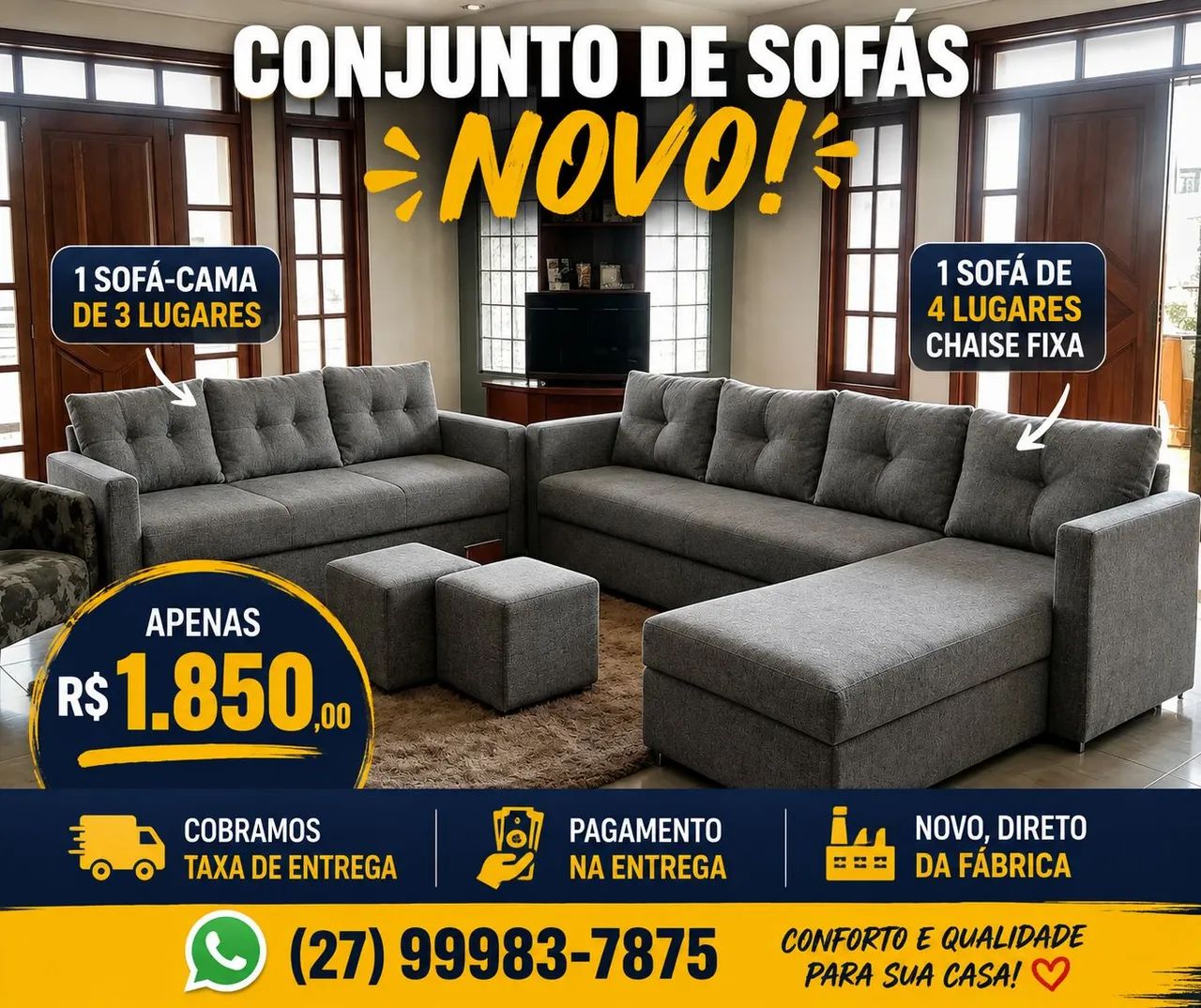CONJUNTO SOFA CAMA+SOFA 4 LUG CHAISE FIXA 