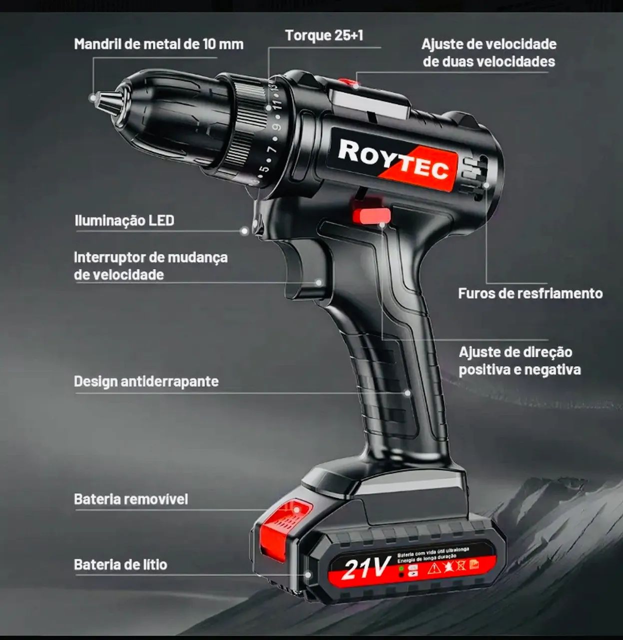 Furadeira parafusadeira inpacto ROYTEC 21V - Foto 5