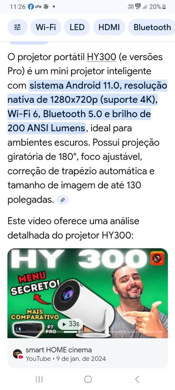 Projetor Hy300 novo.