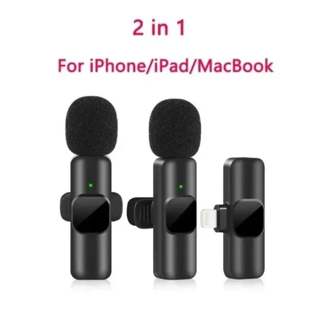 Microfone De Lapela Sem Fio 2.Microfone 1.Receptor Para ANDROID e IOS IPHONE MAC IPAD Entr