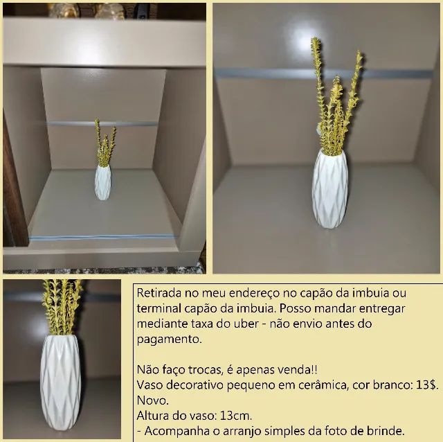 Vaso pequeno em cerâmica branco novo