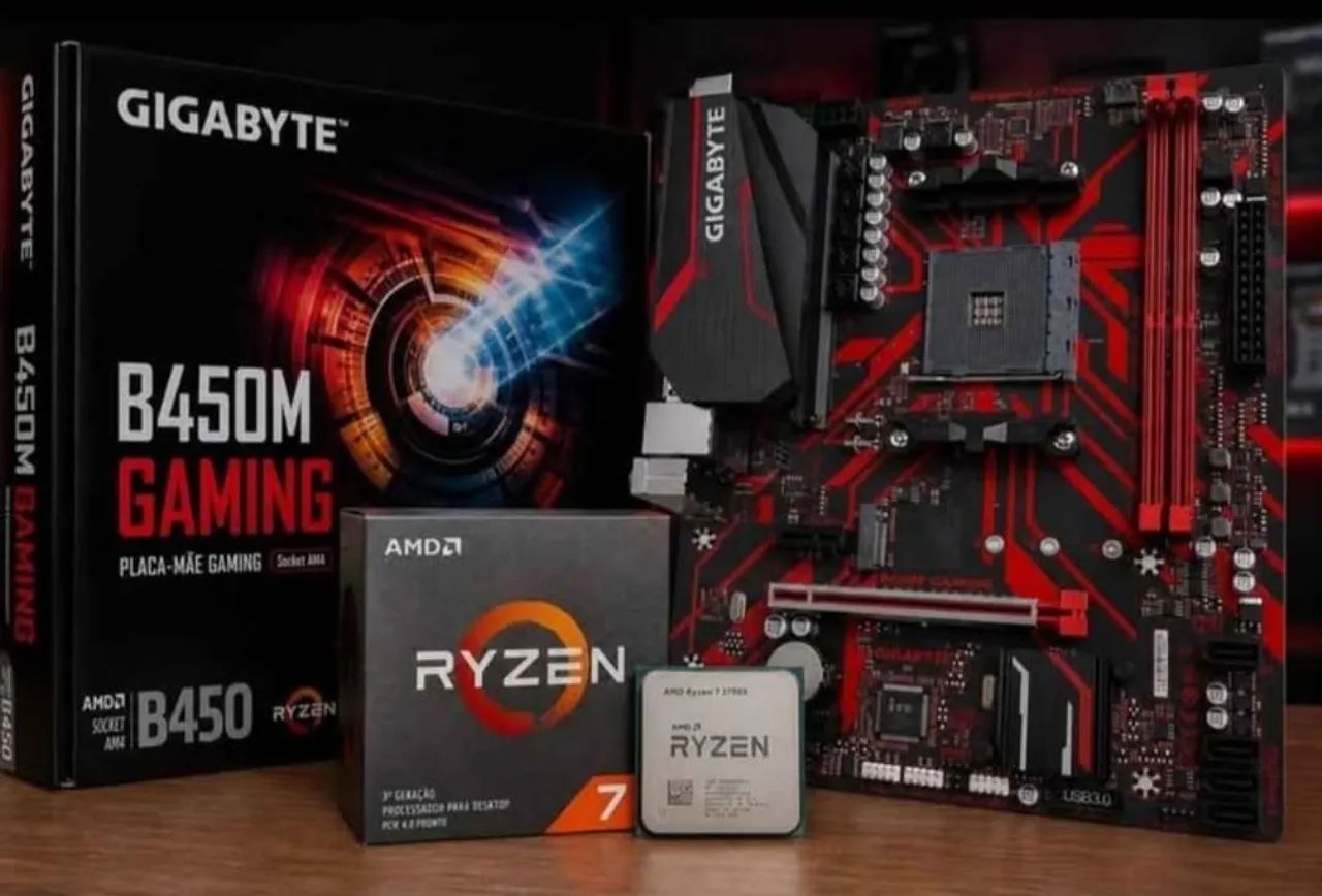 Kit Ryzen 7 3700x + Placa Mãe Gigabyte B450M Gaming - Peças de